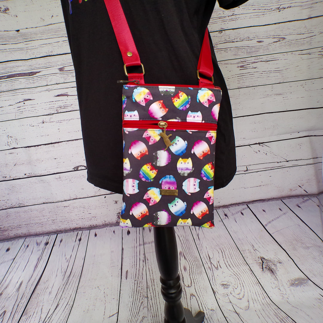 Pride Cats themed small crossbody bag with Red Back