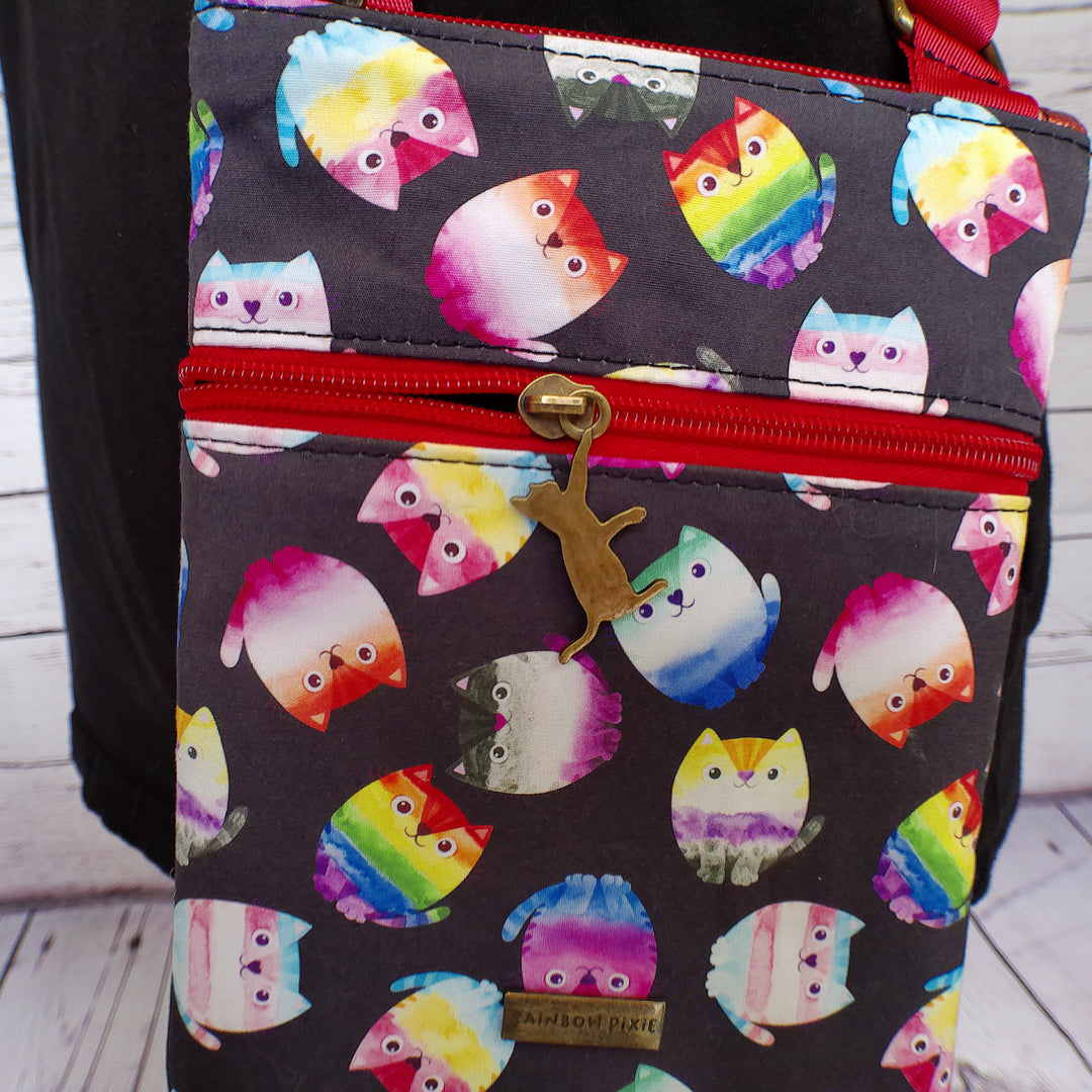 Pride Cats themed small crossbody bag with Red Back