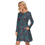 Load image into Gallery viewer, Blue Roses and cobweb All-Over Print women&#39;s crew dress with pockets
