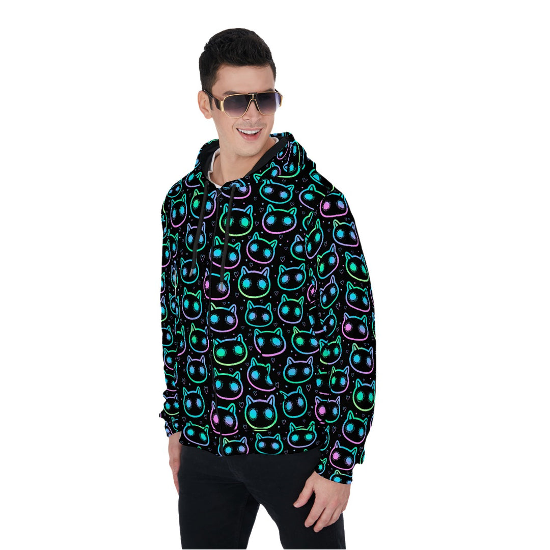 Neon cats All-Over Print Zip Up Hoodie With Pocket, Unisex Hoodie Design