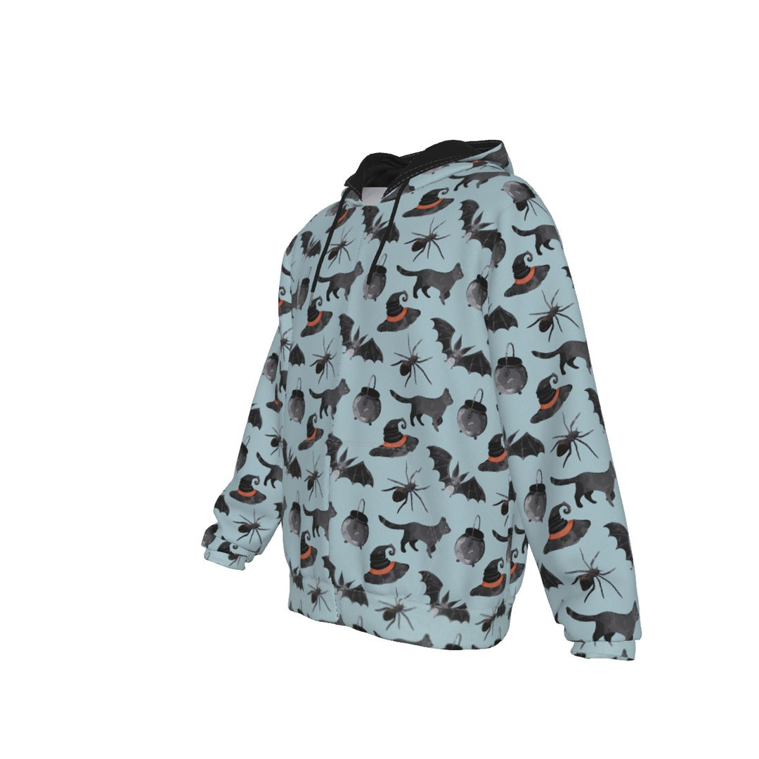 Blue spooky cats All-Over Print Zip Up Hoodie With Pocket, Unisex Hoodie Design