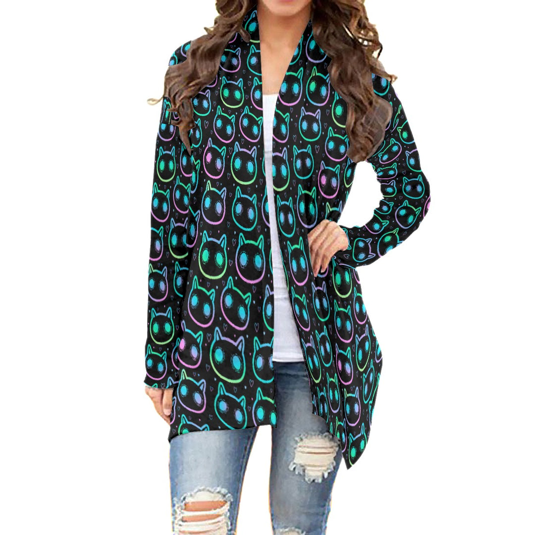 Neon Cats All over print waterfall cardigan