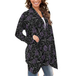 Load image into Gallery viewer, Purple Roses and Cobwebs All over print waterfall cardigan
