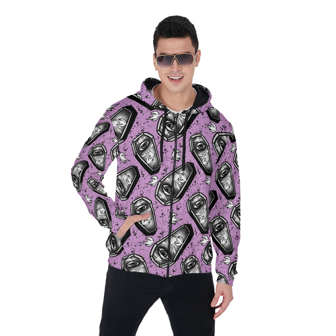 coffin All-Over Print Zip Up Hoodie With Pocket, Unisex Hoodie Design