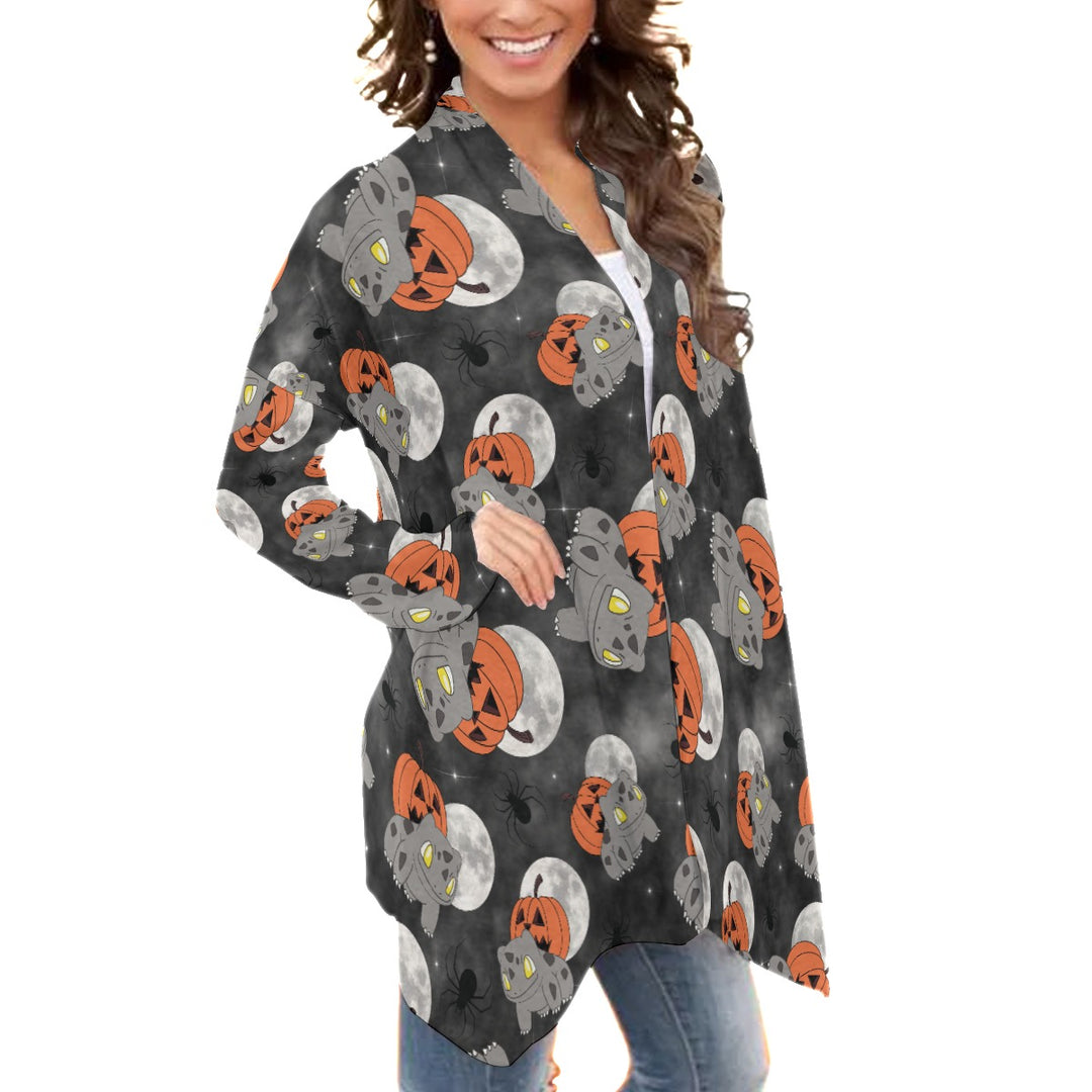 Spooky Bulbasaur and pumpkin  All over print waterfall cardigan