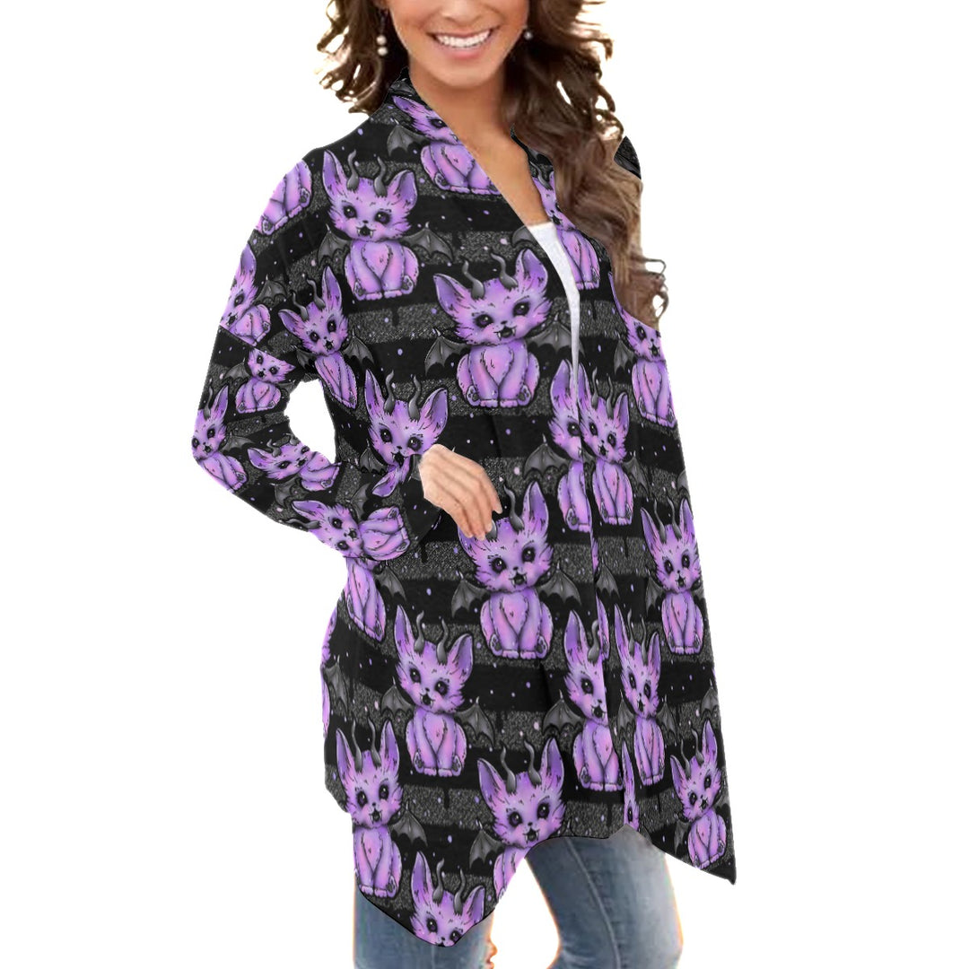 Demon Bat Cat All over print waterfall cardigan