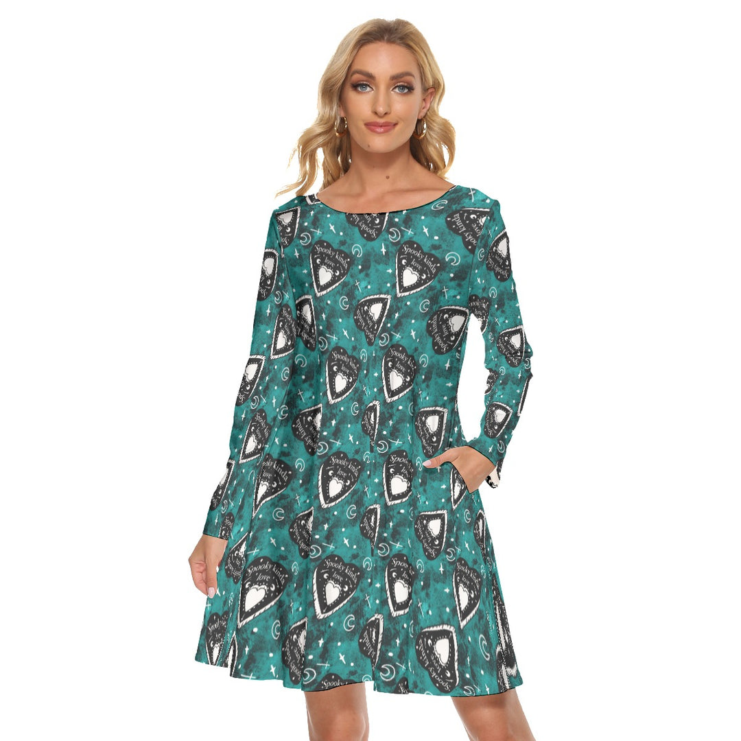 Spooky kinda love All over print women's crew dress with pockets