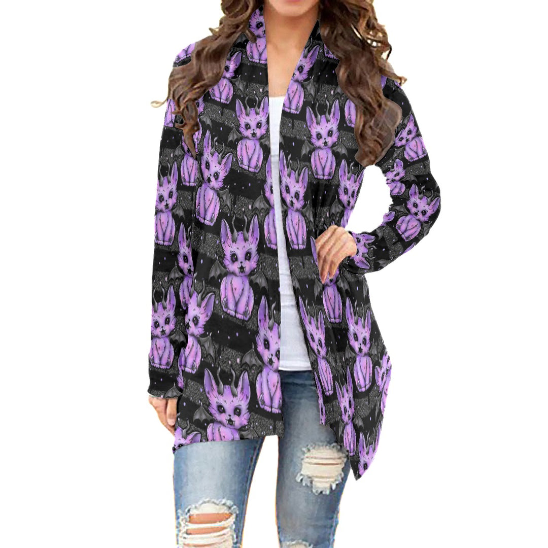 Demon Bat Cat All over print waterfall cardigan