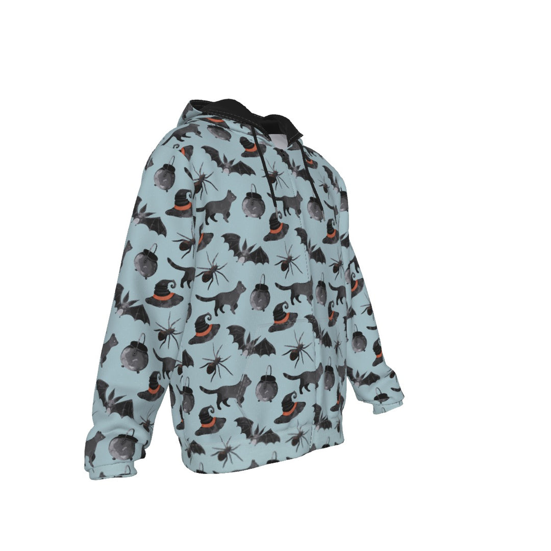 Blue spooky cats All-Over Print Zip Up Hoodie With Pocket, Unisex Hoodie Design