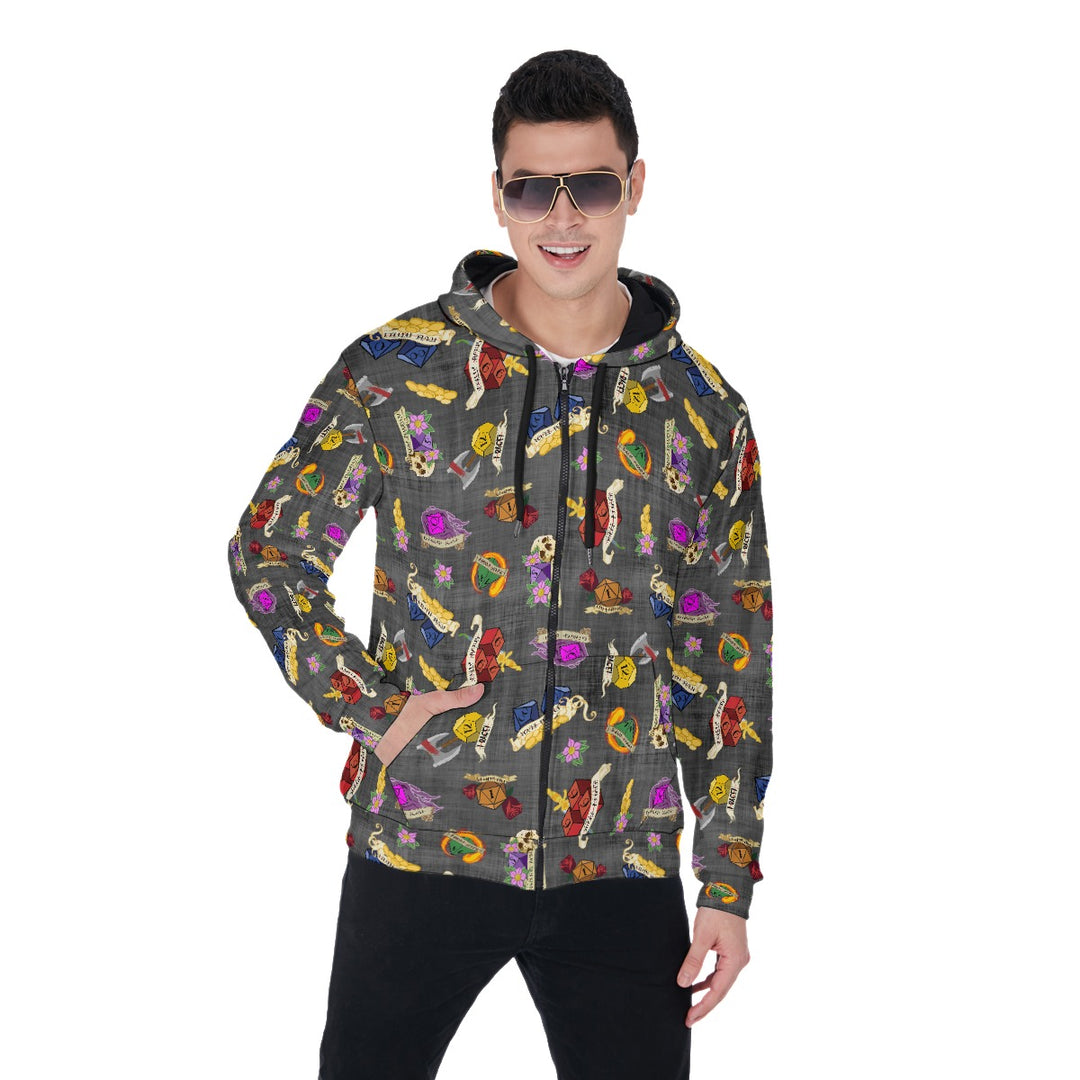 Dungeons and Dragons All-Over Print Zip Up Hoodie With Pocket, Unisex Dice Hoodie Design