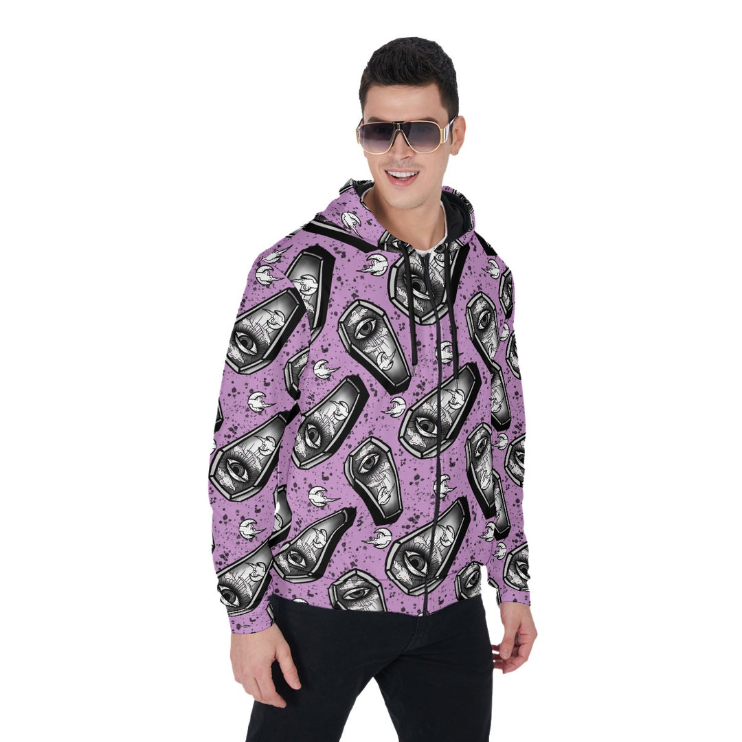 coffin All-Over Print Zip Up Hoodie With Pocket, Unisex Hoodie Design