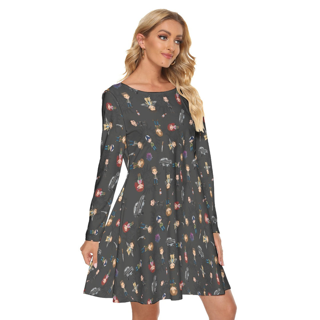 Supernatural All over print women's crew dress with pockets