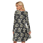 Load image into Gallery viewer, Dinosaur skull All over print women&#39;s crew dress with pockets
