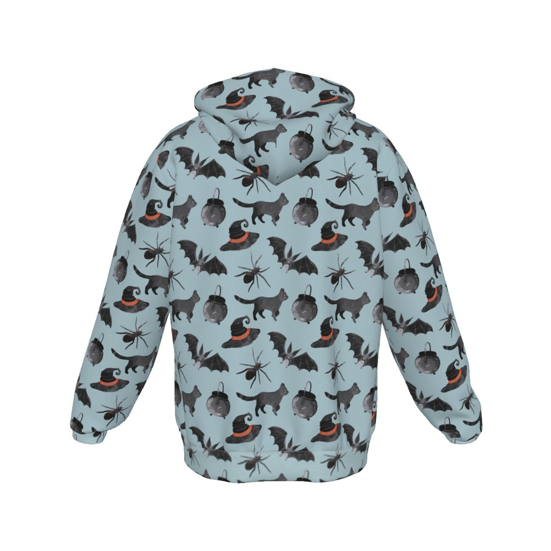 Blue spooky cats All-Over Print Zip Up Hoodie With Pocket, Unisex Hoodie Design