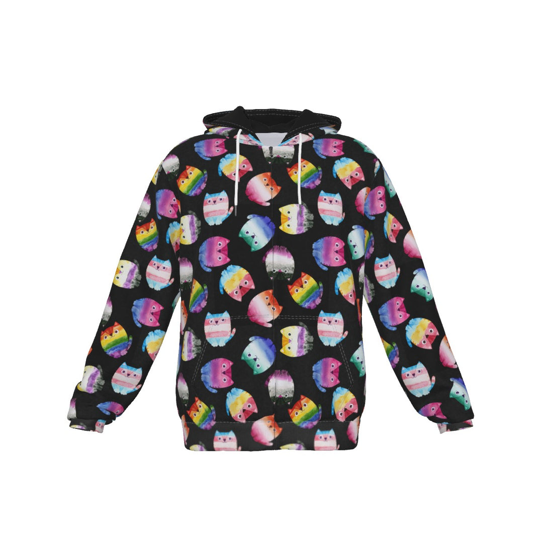 Pride flag cats All-Over Print Zip Up Hoodie With Pocket, Unisex Hoodie Design