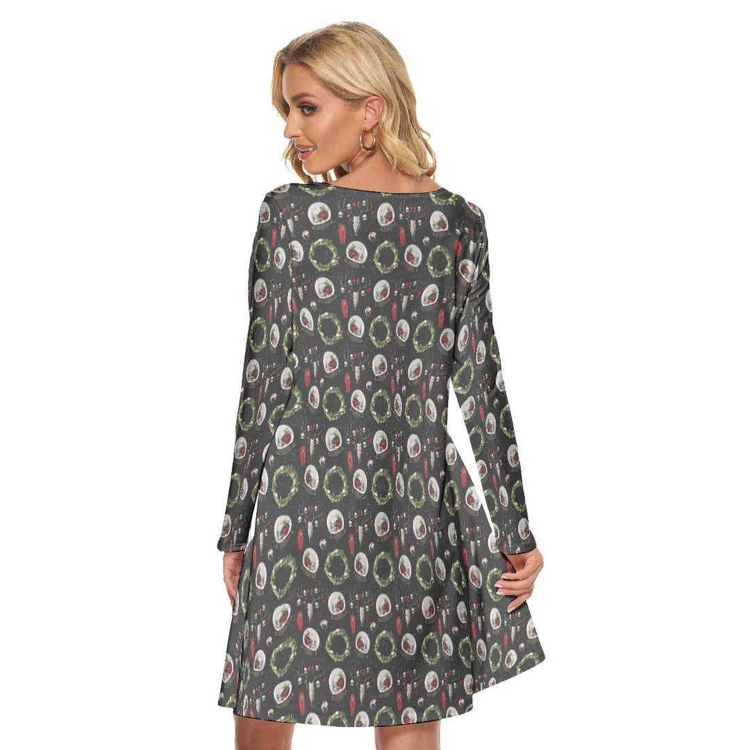 Holiday Horror All over print women's crew dress with pockets