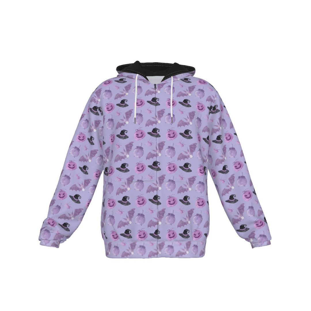 Pastel Halloween All-Over Print Zip Up Hoodie With Pocket, Unisex Hoodie Design