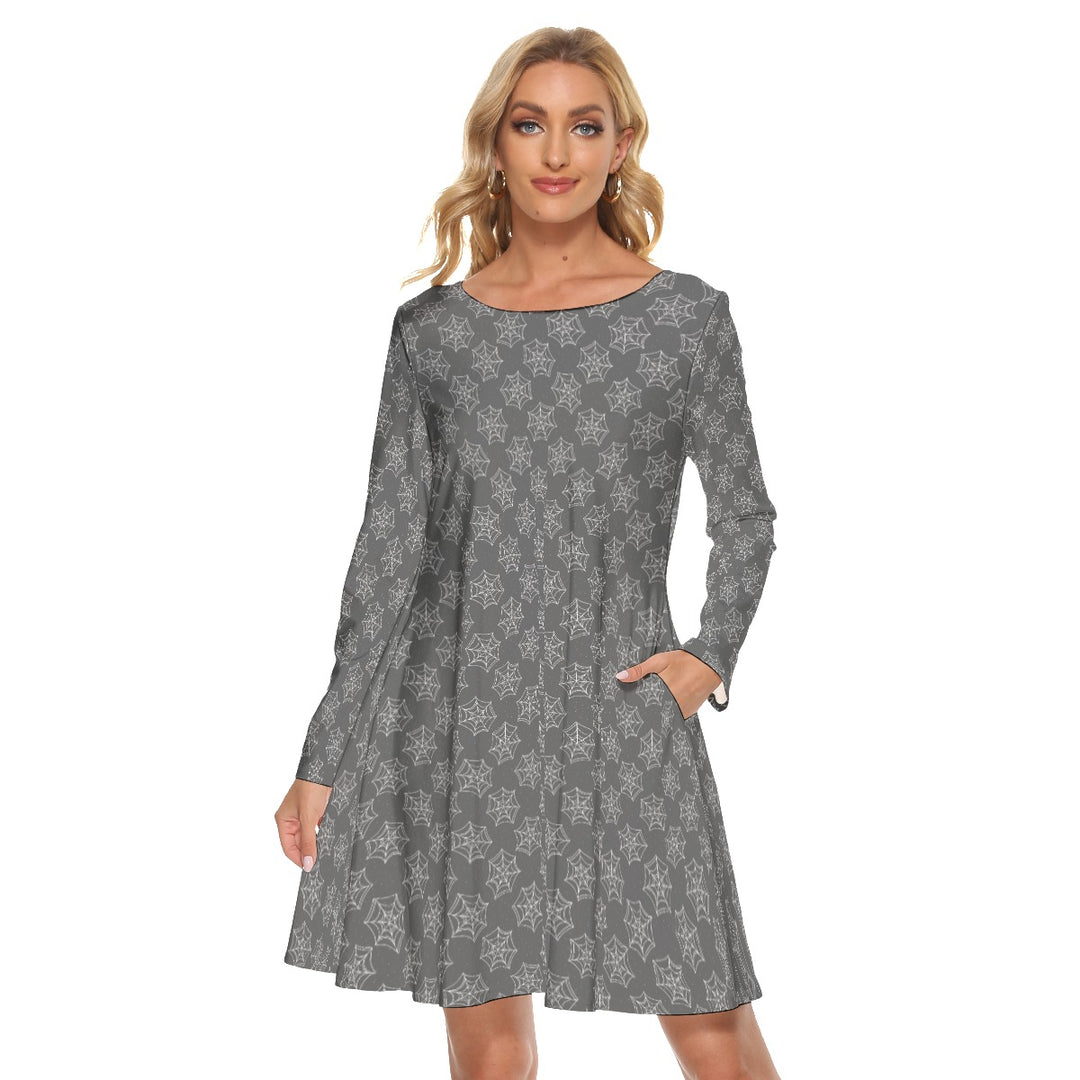 Cobweb All over print women's crew dress with pockets