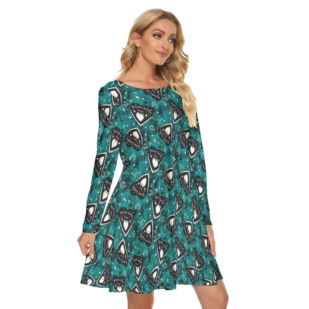 Spooky kinda love All over print women's crew dress with pockets