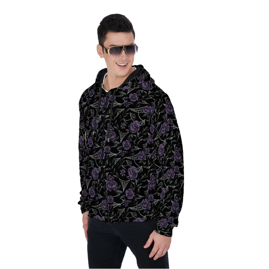 Purple Roses and cobwebs All-Over Print Zip Up Hoodie With Pocket, Unisex Hoodie Design