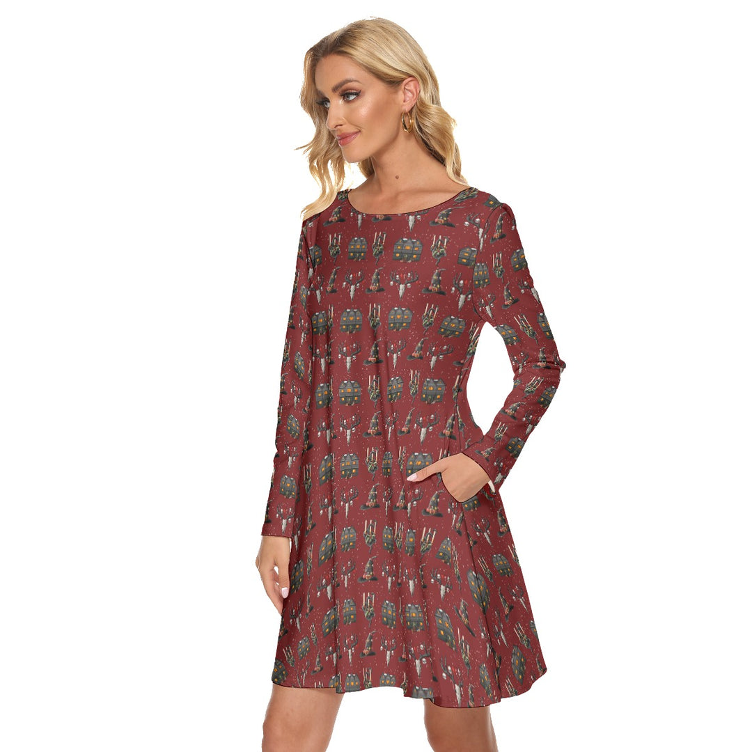 Ghoulish Yule All over print women's crew dress with pockets