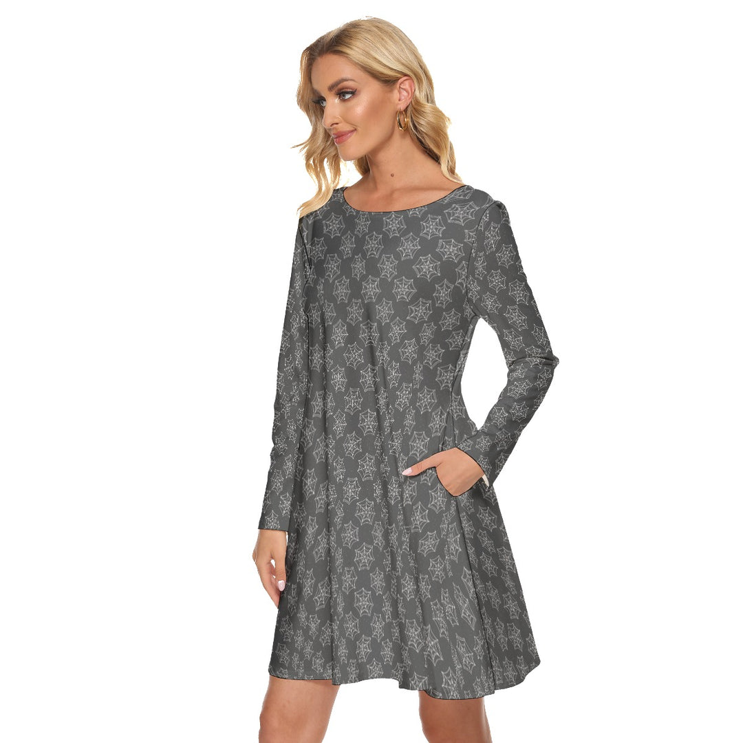 Cobweb All over print women's crew dress with pockets