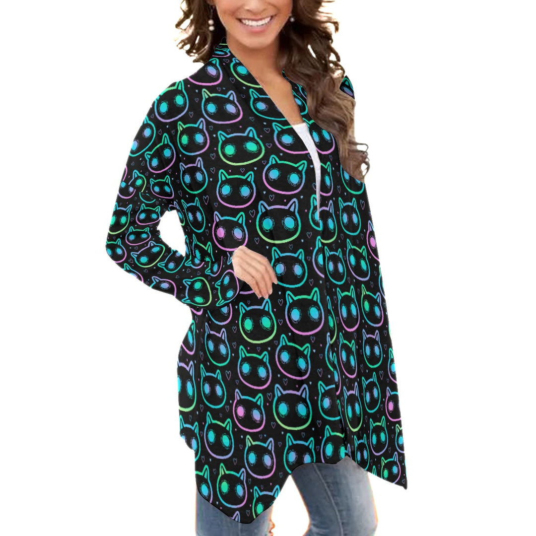 Neon Cats All over print waterfall cardigan