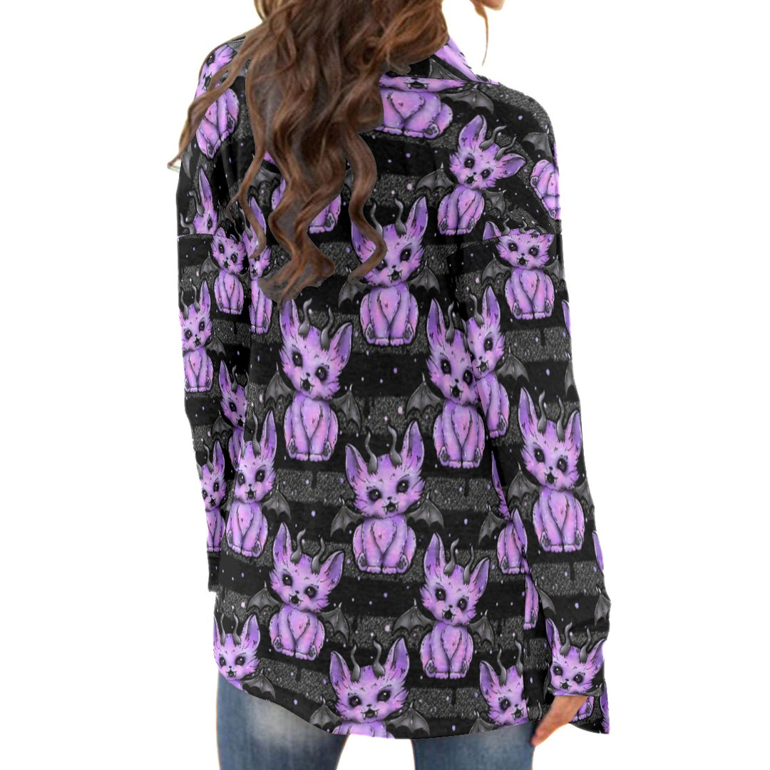 Demon Bat Cat All over print waterfall cardigan