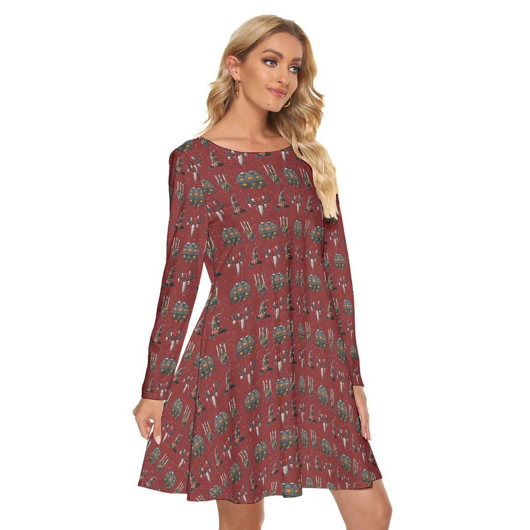 Ghoulish Yule All over print women's crew dress with pockets