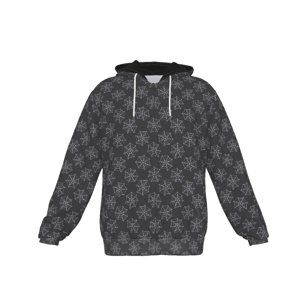 Cobweb All-Over Print Zip Up Hoodie With Pocket, Unisex Hoodie Design