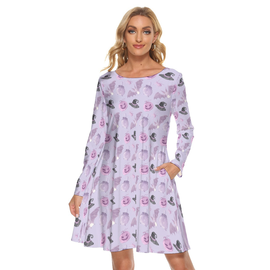 Pastel Halloween All over print women's crew dress with pockets