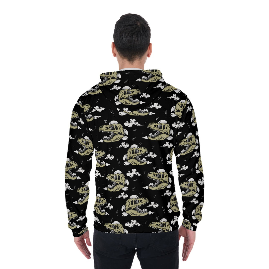 Dinosaur Skull All-Over Print Zip Up Hoodie With Pocket, Unisex Hoodie Design