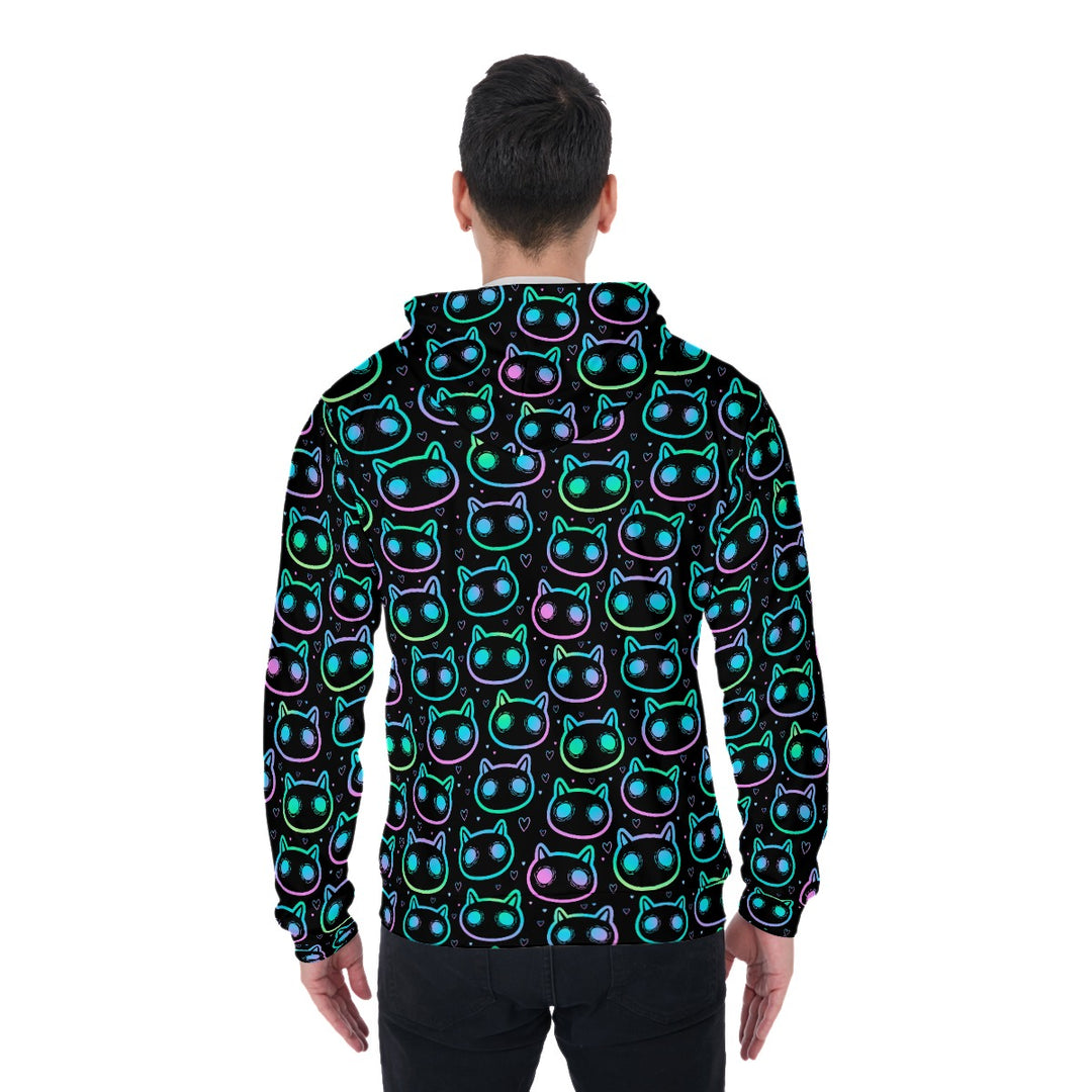 Neon cats All-Over Print Zip Up Hoodie With Pocket, Unisex Hoodie Design