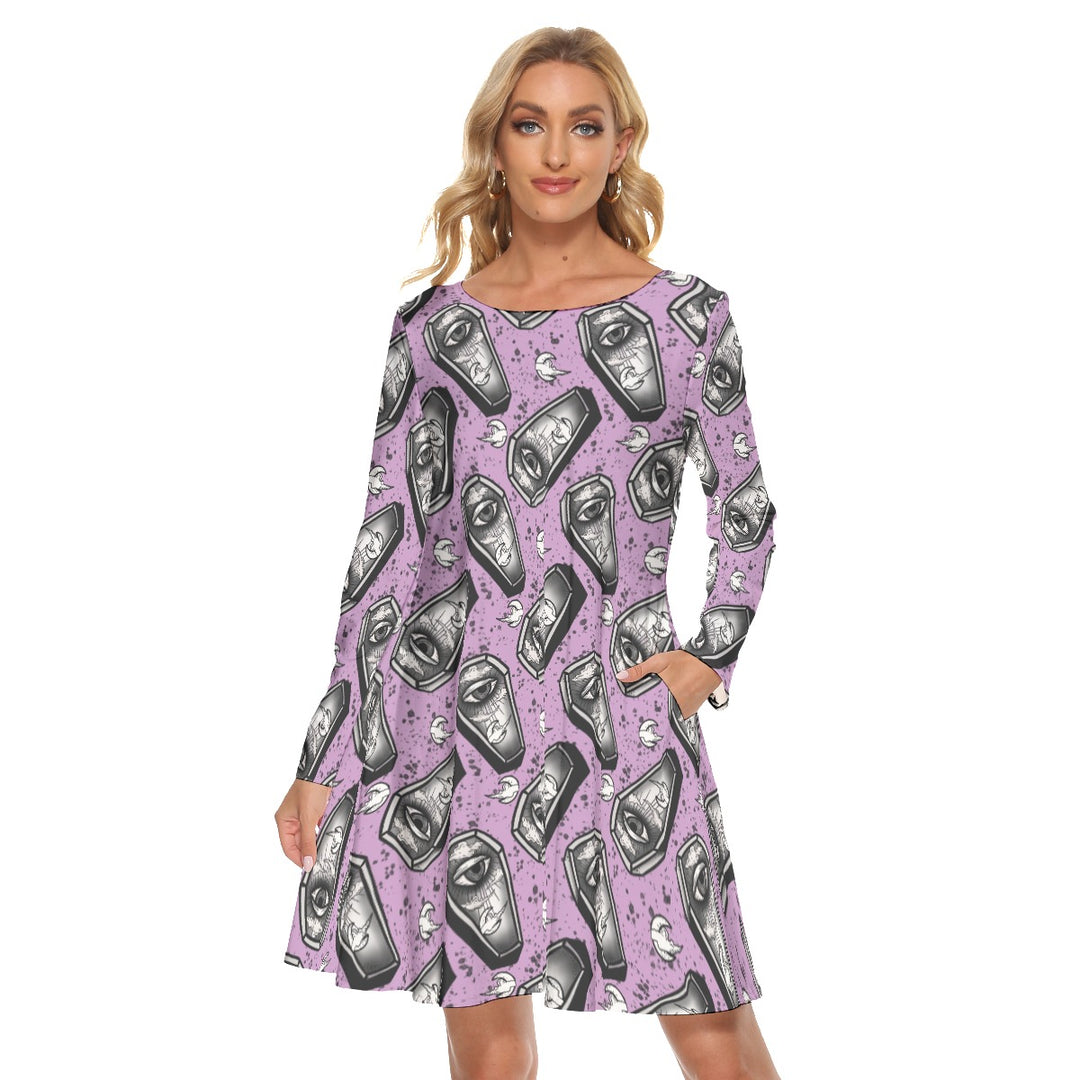 Coffin All over print women's crew dress with pockets