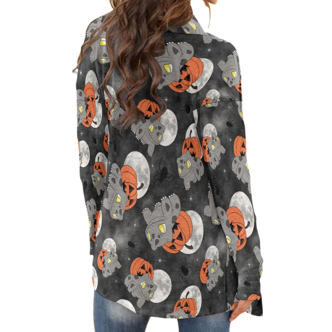 Spooky Bulbasaur and pumpkin  All over print waterfall cardigan