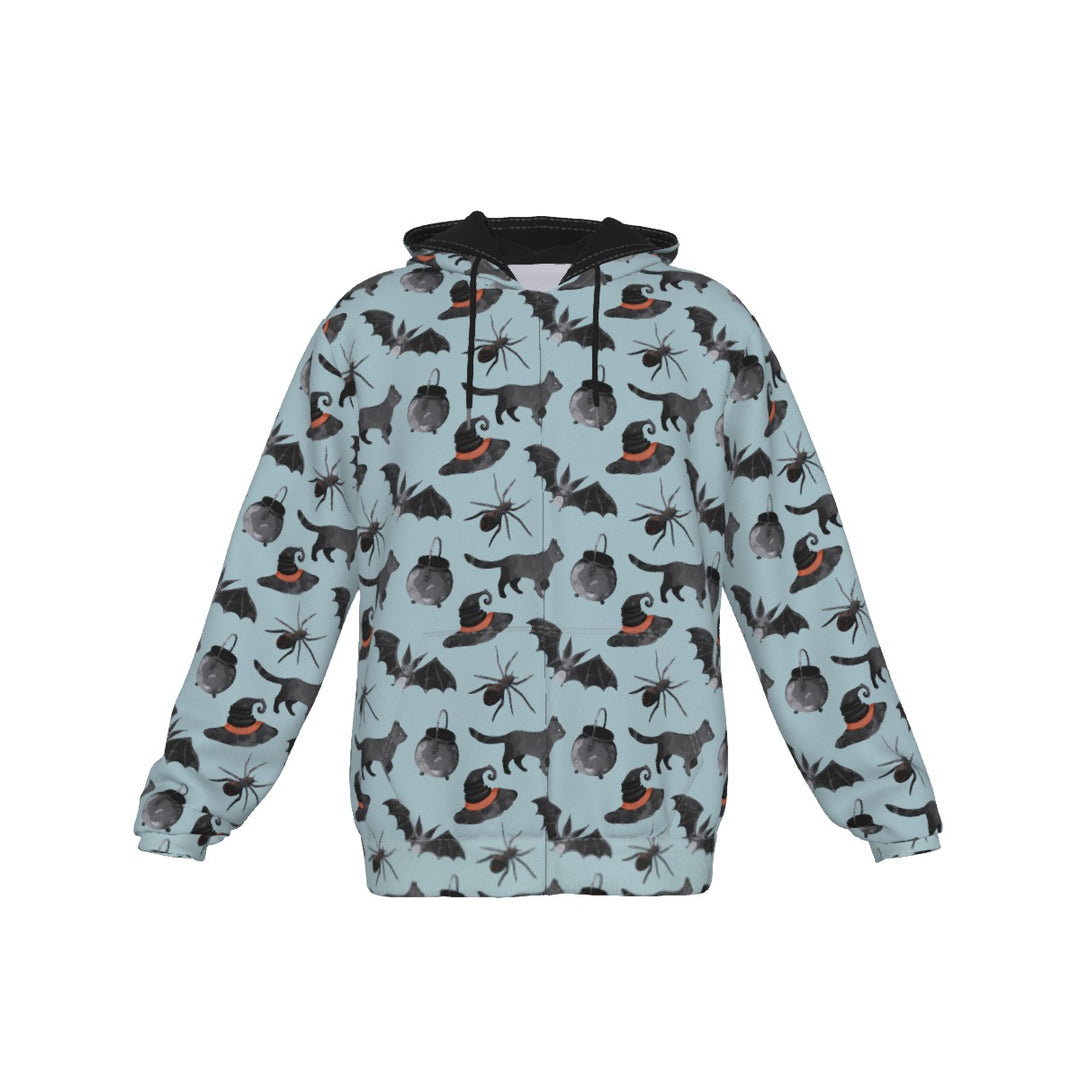 Blue spooky cats All-Over Print Zip Up Hoodie With Pocket, Unisex Hoodie Design