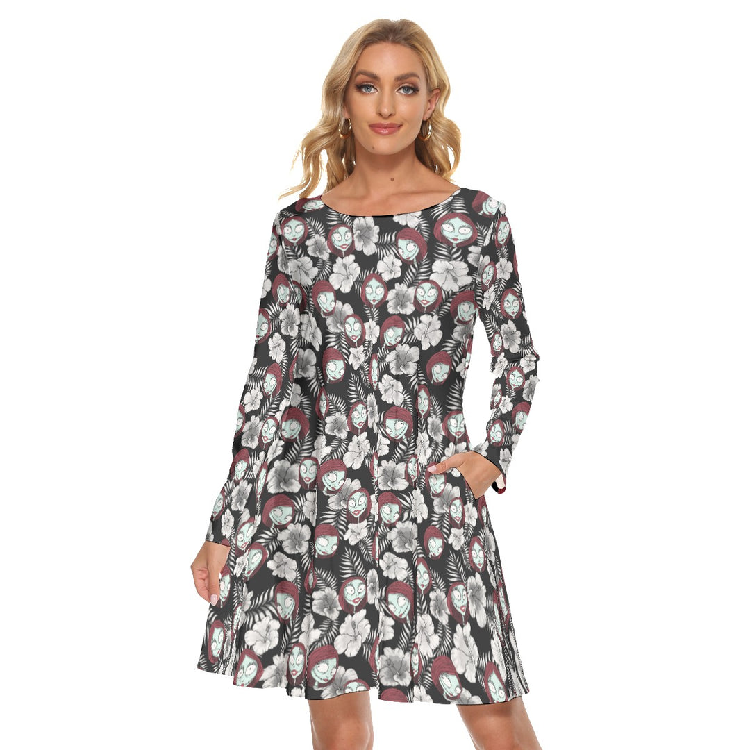 Hawaiian Sally All over print women's crew dress with pockets