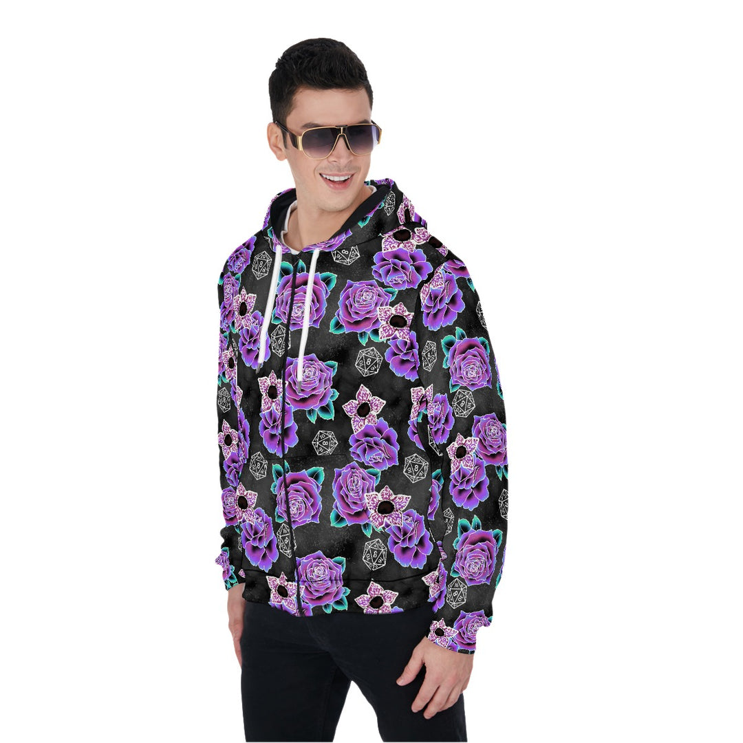 Dice and Flowers All-Over Print Zip Up Hoodie With Pocket, Unisex Demogorgon stranger things Hoodie Design