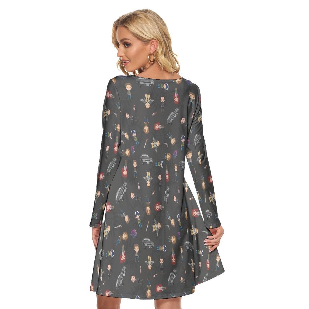 Supernatural All over print women's crew dress with pockets