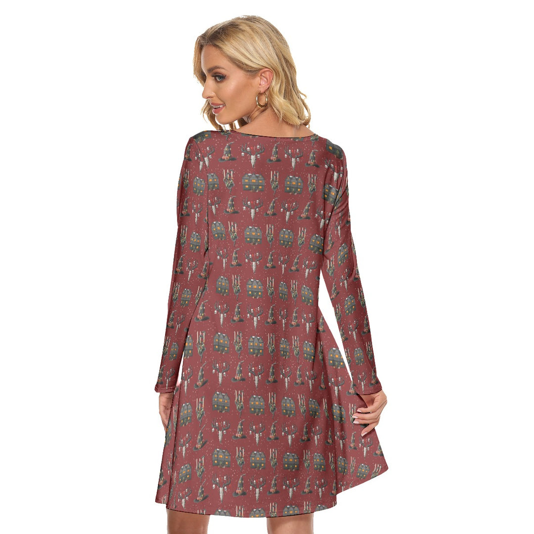 Ghoulish Yule All over print women's crew dress with pockets