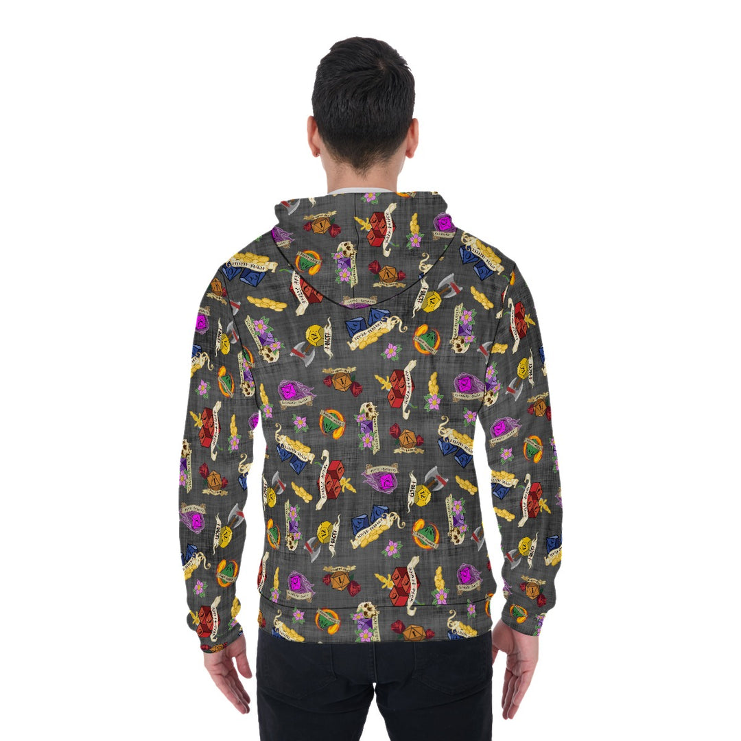 Dungeons and Dragons All-Over Print Zip Up Hoodie With Pocket, Unisex Dice Hoodie Design