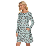 Load image into Gallery viewer, Blue spooky cats All-Over Print women&#39;s crew dress with pockets
