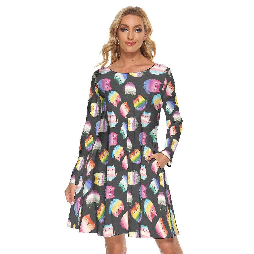 Pride watercolour cats All over print women's crew dress with pockets