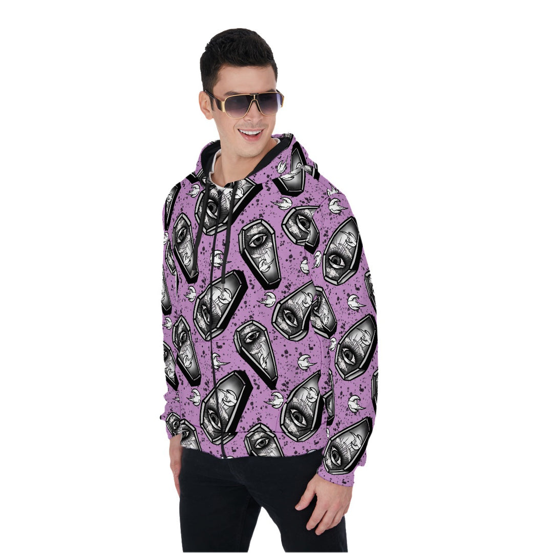 coffin All-Over Print Zip Up Hoodie With Pocket, Unisex Hoodie Design