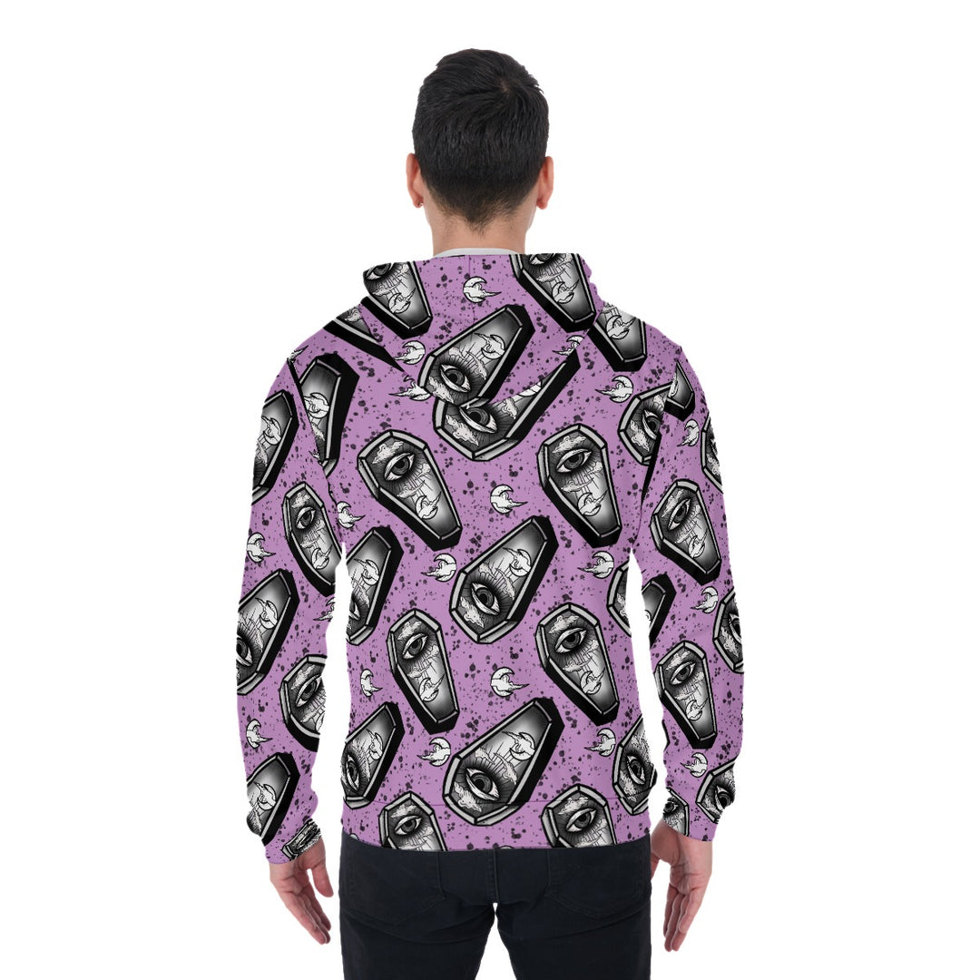 coffin All-Over Print Zip Up Hoodie With Pocket, Unisex Hoodie Design