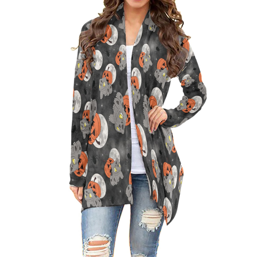 Spooky Bulbasaur and pumpkin  All over print waterfall cardigan