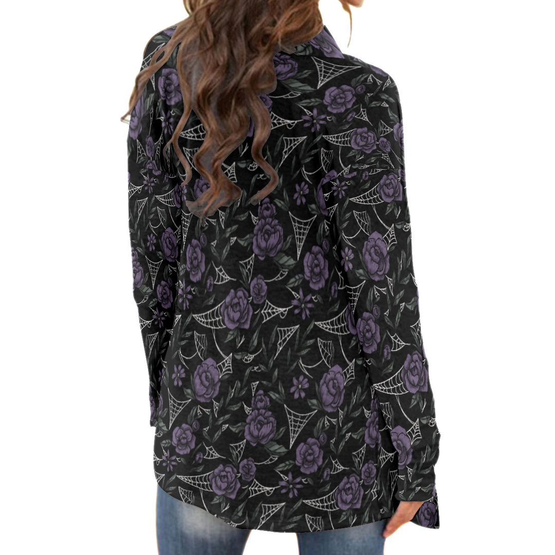 Purple Roses and Cobwebs All over print waterfall cardigan