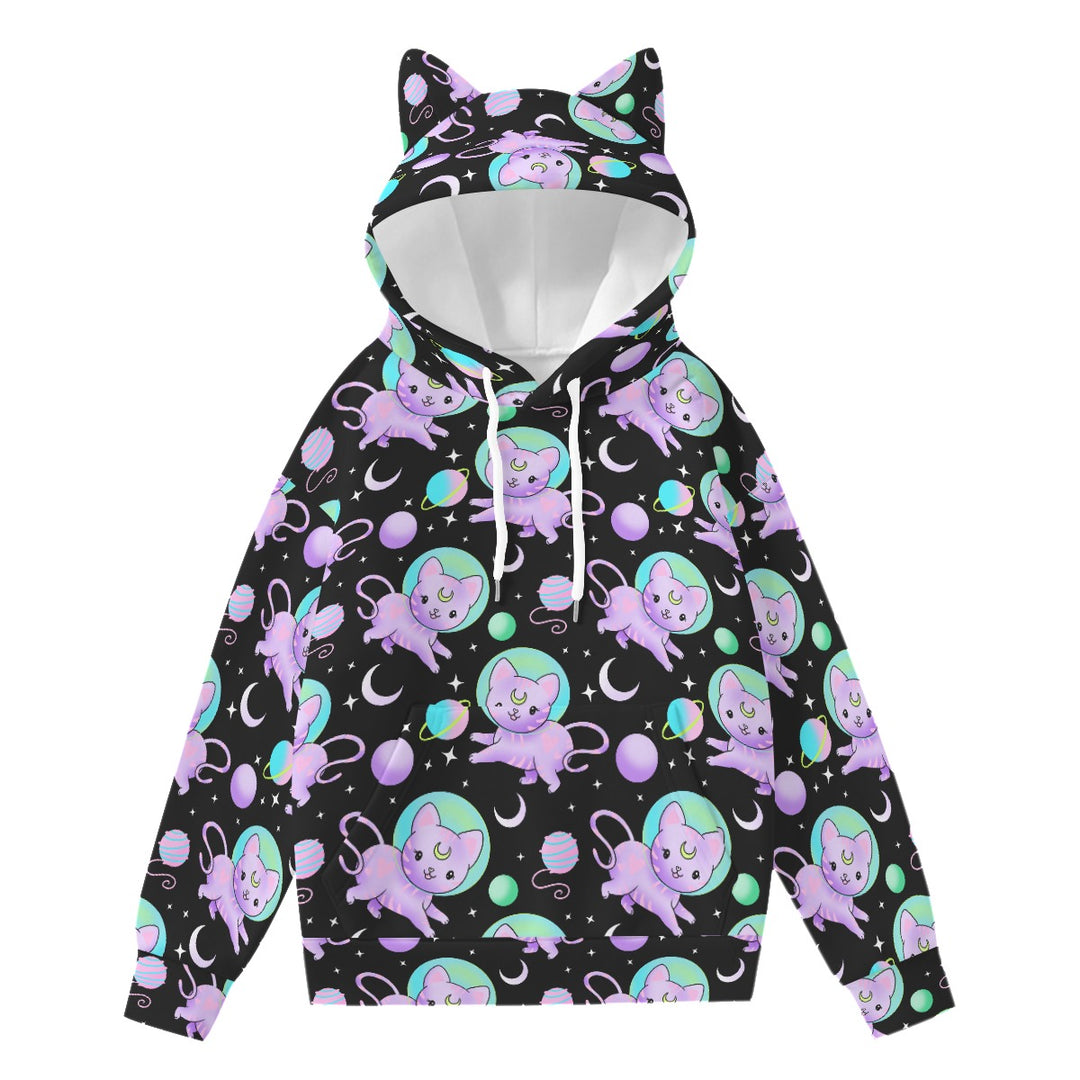 Space Cats All over Print Hoodie with Cat Ears