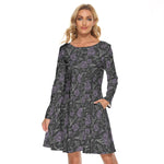 Load image into Gallery viewer, Purple Roses and cobwebs All over print women&#39;s crew dress with pockets
