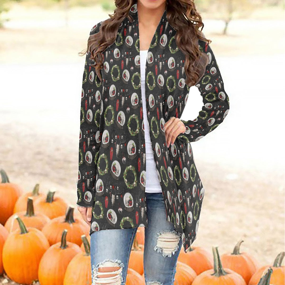 Holiday Horror All over print waterfall cardigan